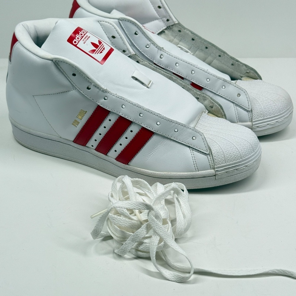 Adidas Pro Model Mid White Red Leather Sneakers Shoes Athletic Men's Size 10.5